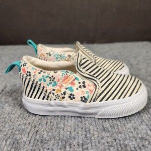 Vans Z Asher Flowerstripe Toddler Size 5 Black White Floral Slip On Casual Shoes
